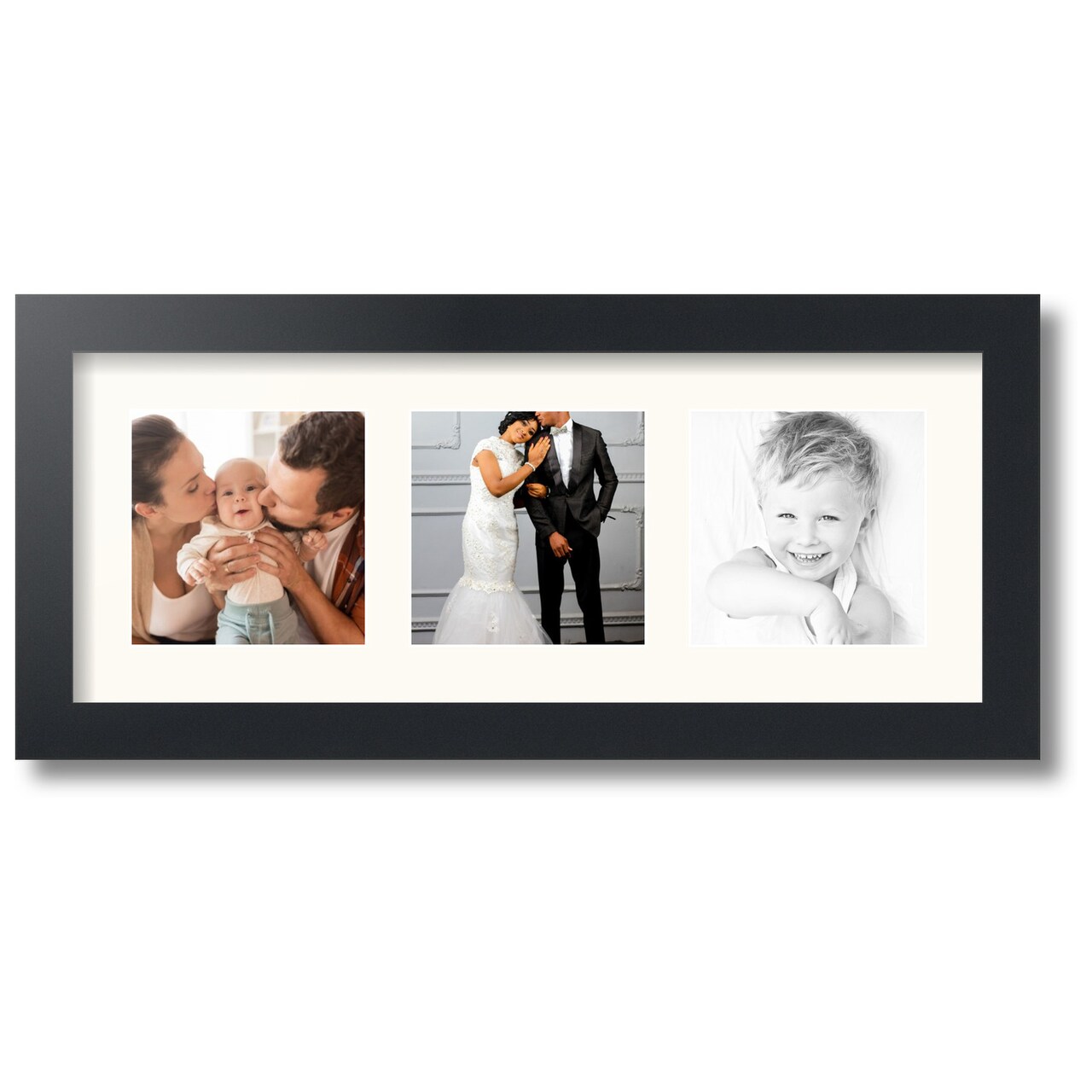 ArtToFrames Collage Photo Picture Frame with 3 - 5x5 inch Openings, Framed in Black with Over 62 Mat Color Options and Regular Glass (CSM-3926-95)